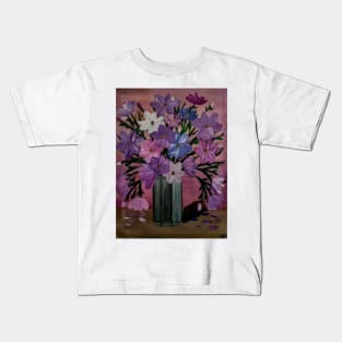 mixed pink and purple flowers in a vase Kids T-Shirt